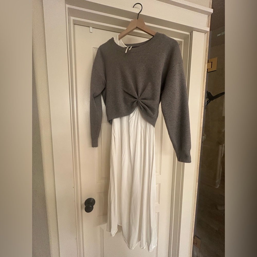 Anthropologie Gray and White Women's Dress
